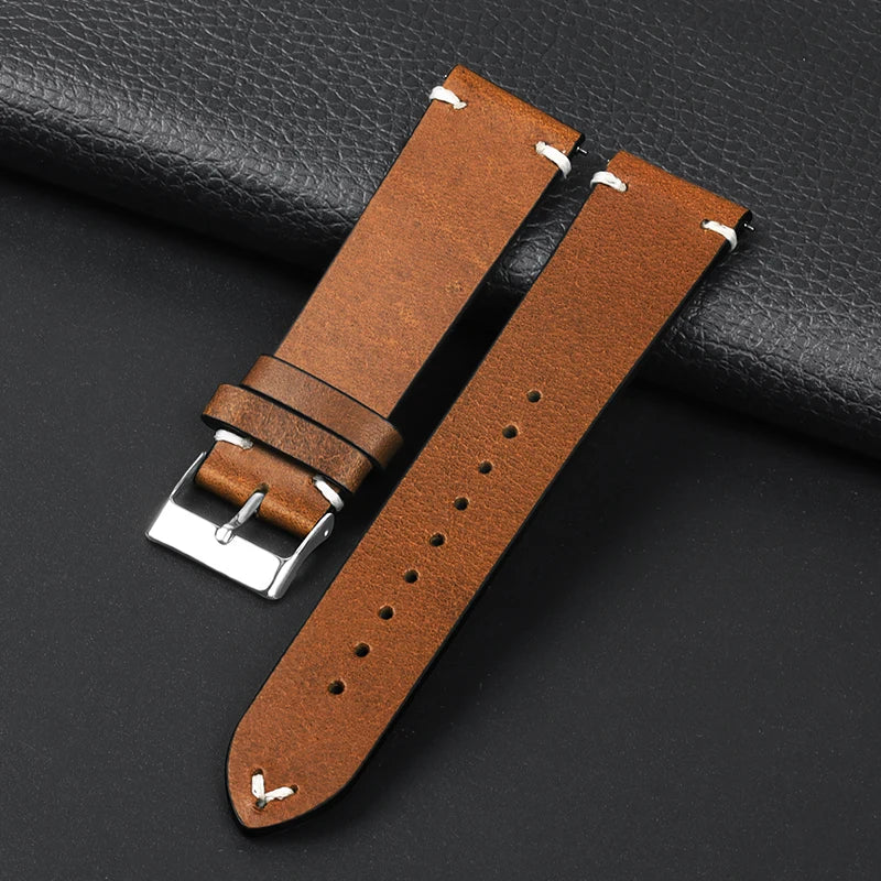 COROS Oil-Waxed Leather Band with Accent Stitching – Tan Brown