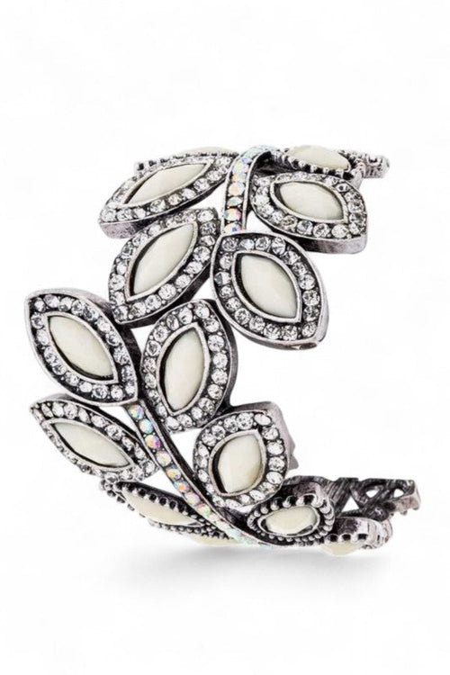 Crystal Leaf Hinged Statement Bangle Cuff Elegant Bracelet — red
