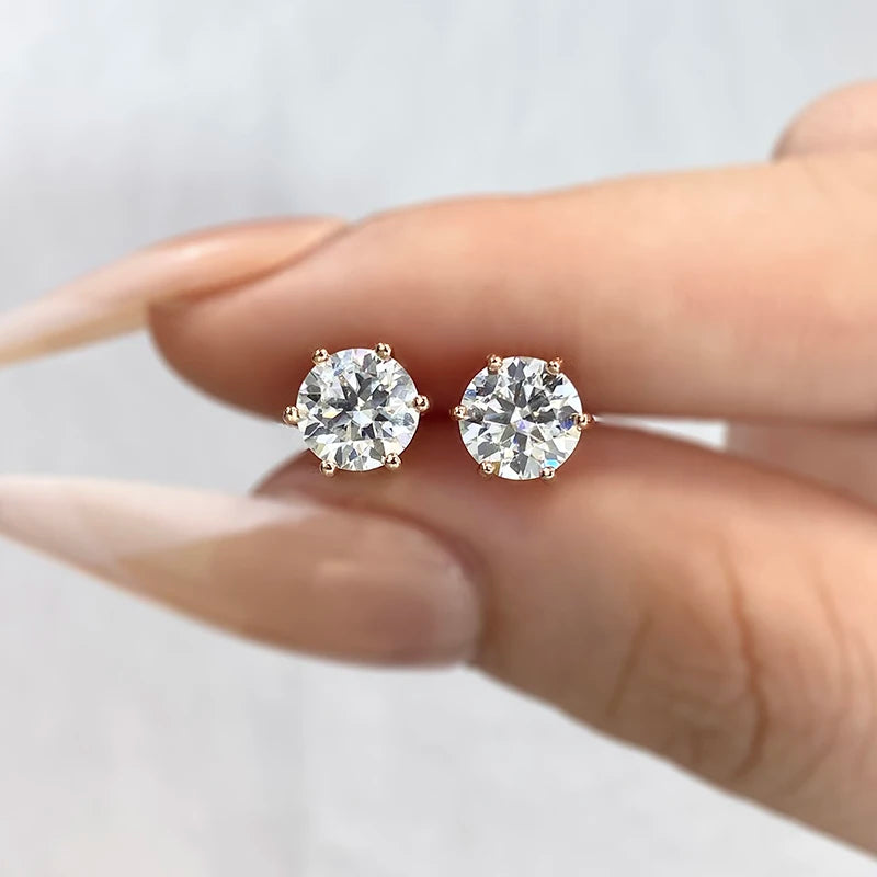 Six-Prong Moissanite Stud Earrings in Sterling Silver - rose gold-tone option