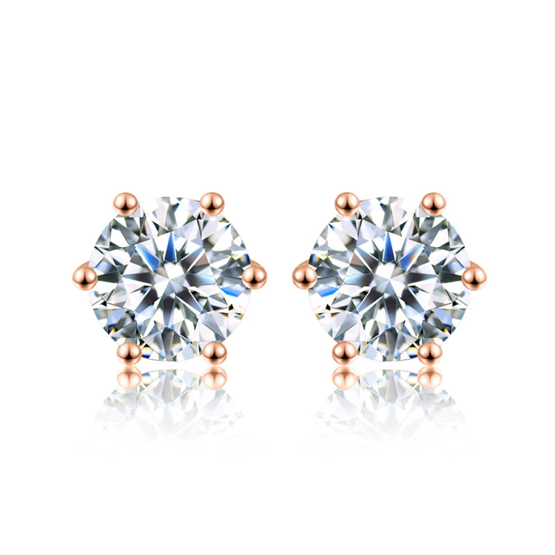 Six-Prong Moissanite Stud Earrings in Sterling Silver - rose gold-tone finish