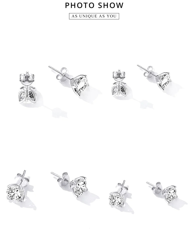 Four-Prong Moissanite Solitaire Stud Earrings in Silver - Four-prong setting views