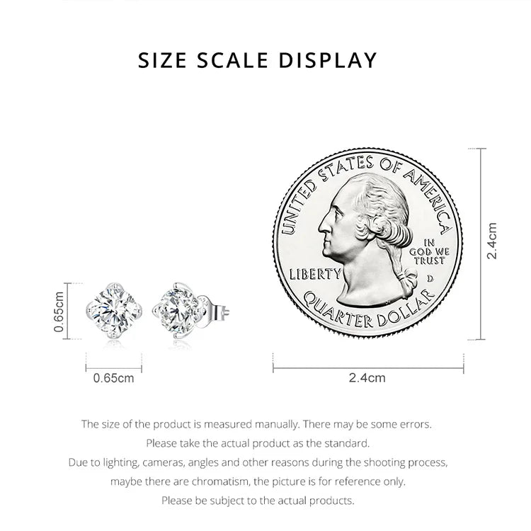 Four-Prong Moissanite Solitaire Stud Earrings in Silver - Stud size comparison with coin