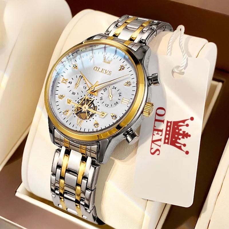 Women's Multifunction Quartz Bracelet Watch — Two Tone / White Dial — BandsCo Straps