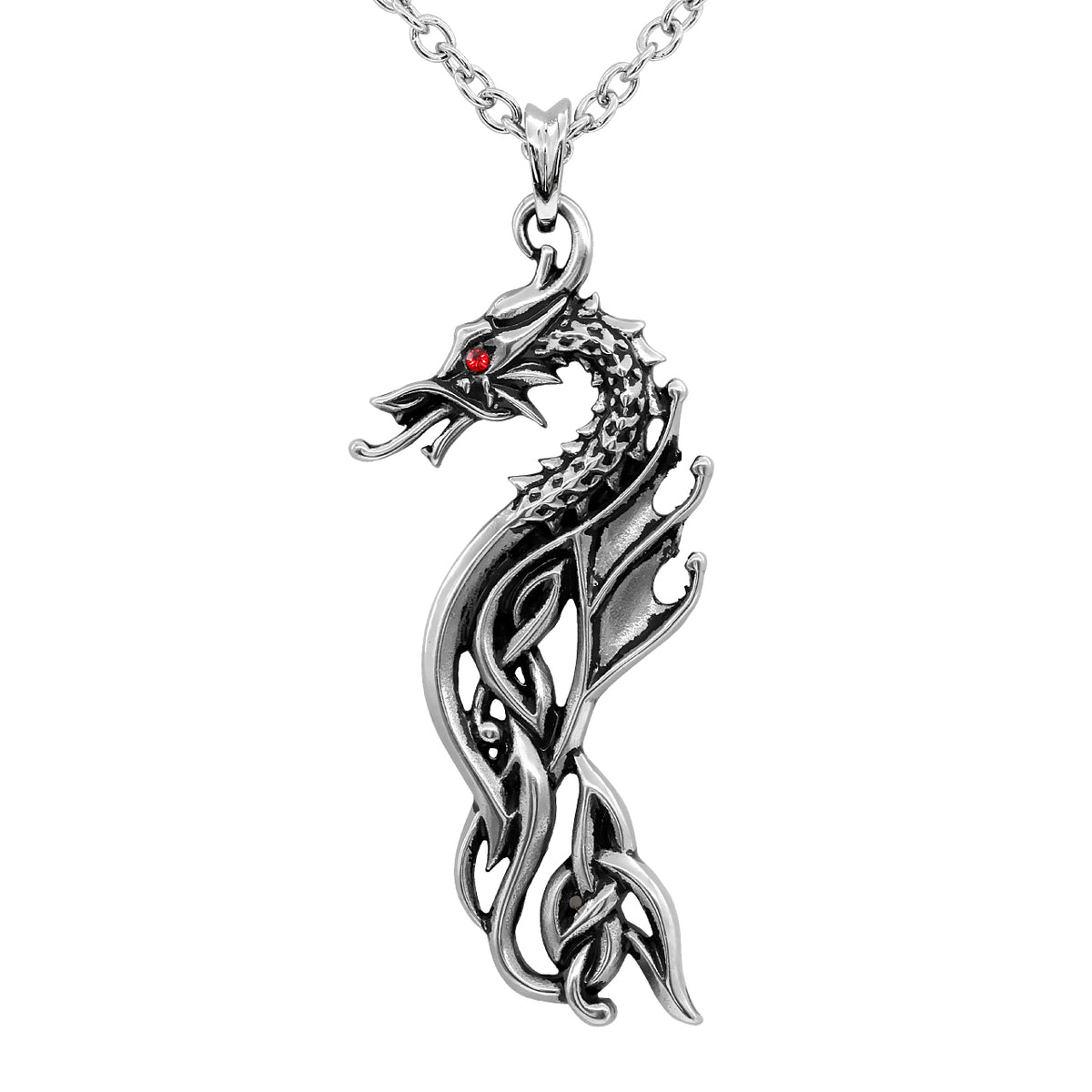 Dragon Tribal Pendant Necklace Sterling Silver Gothic — red