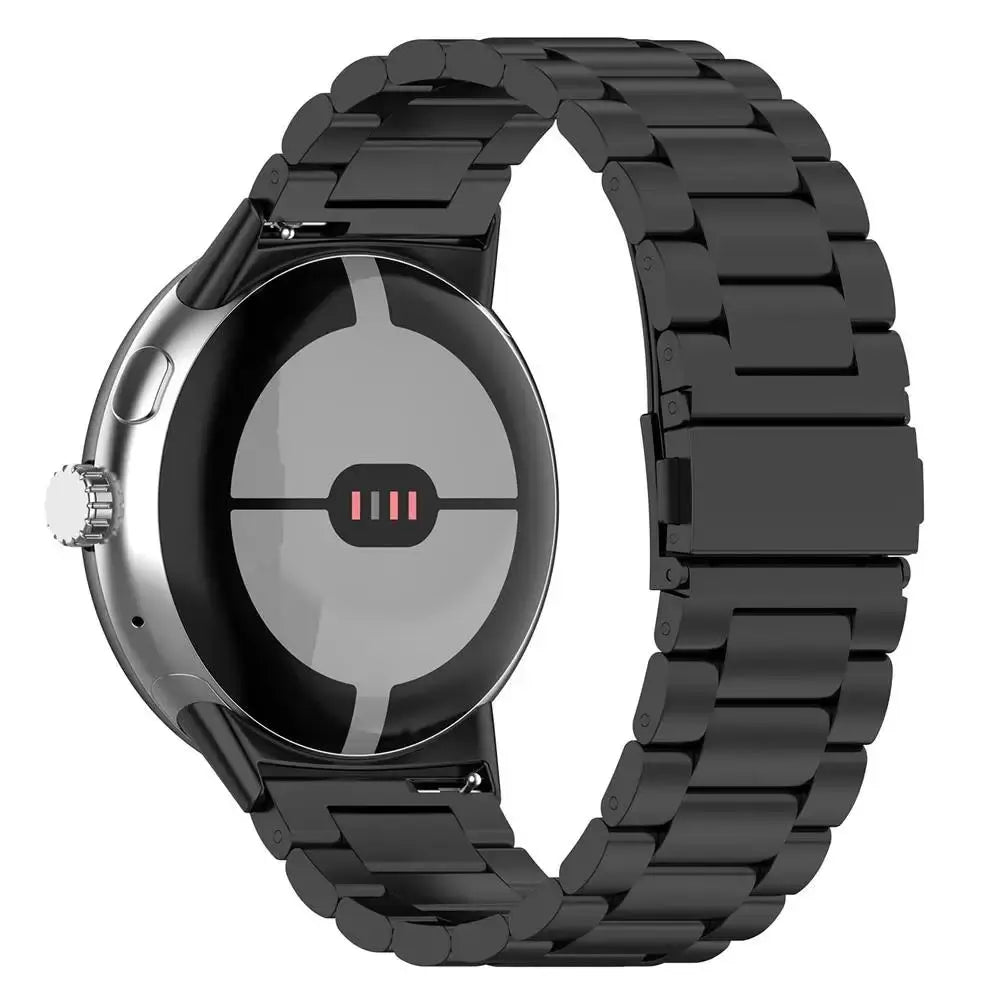 Three-Row Steel Link Google Pixel Watch Bracelet in Black