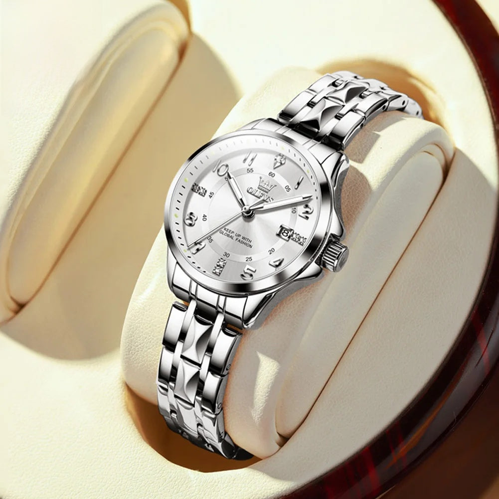 Women's 30mm Sculpted Bracelet Quartz Date Watch — Silver Tone / White Dial