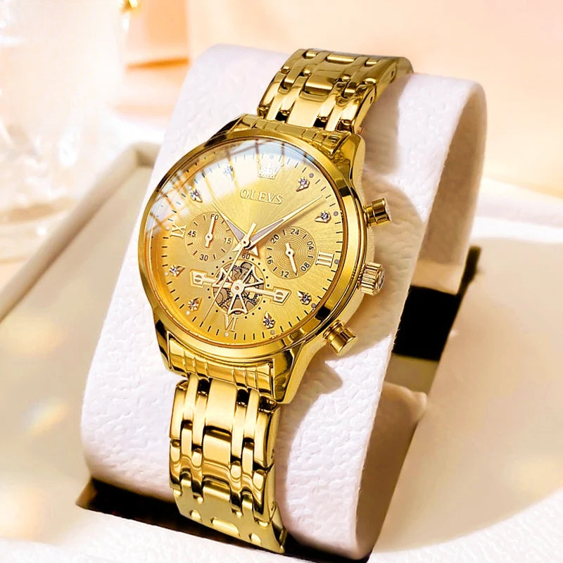 Women's Multifunction Quartz Bracelet Watch — Gold Tone / Gold Dial — BandsCo Straps