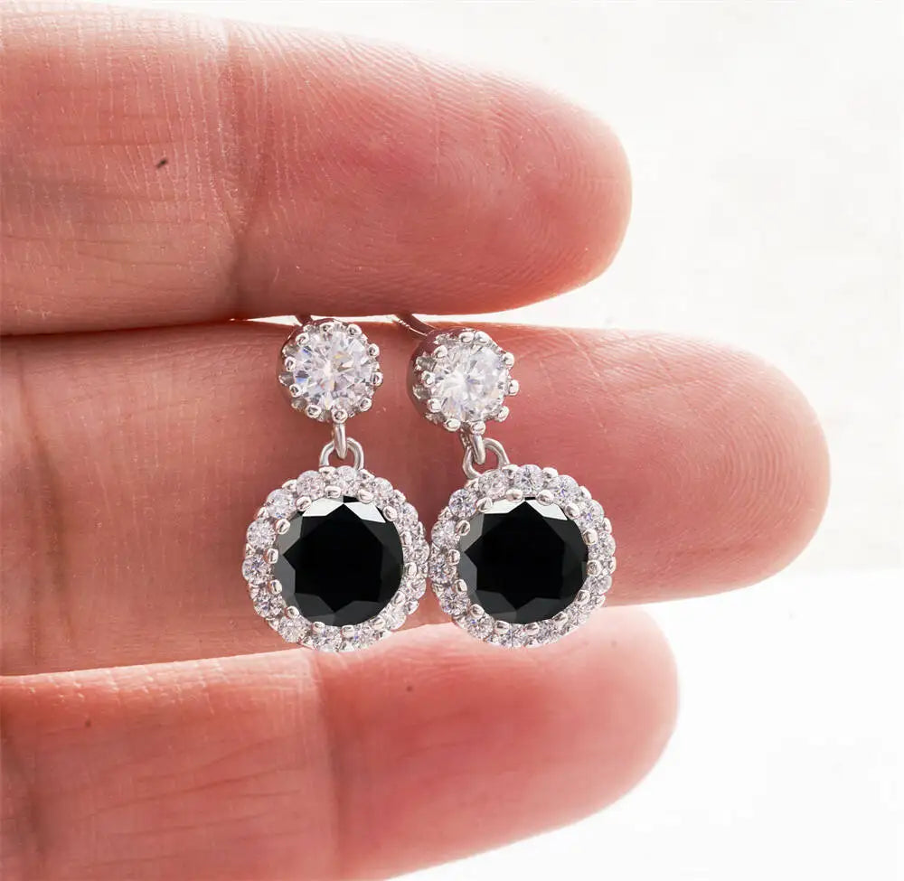 Moissanite Halo Drop Earrings in 925 Sterling Silver — Black — BandsCo Straps