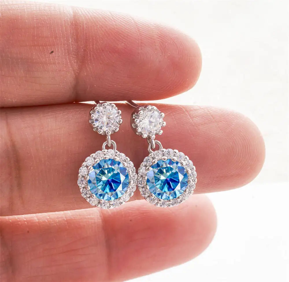 Moissanite Halo Drop Earrings in 925 Sterling Silver — Royal Blue — BandsCo Straps
