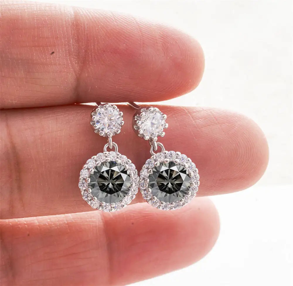 Moissanite Halo Drop Earrings in 925 Sterling Silver — Gray — BandsCo Straps