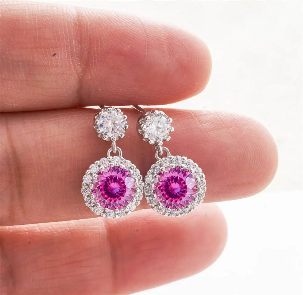 Moissanite Halo Drop Earrings in 925 Sterling Silver — Pink (100) — BandsCo Straps