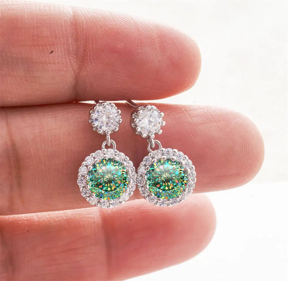 Moissanite Halo Drop Earrings in 925 Sterling Silver — Green (100) — BandsCo Straps