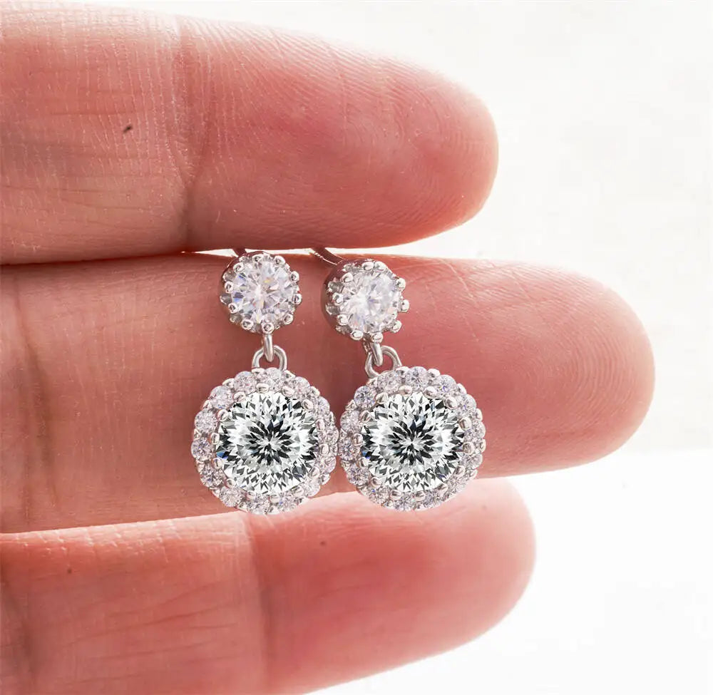 Moissanite Halo Drop Earrings in 925 Sterling Silver — White (100) — BandsCo Straps