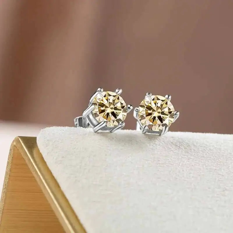 Colorful Moissanite Ring, Stud Earrings & Necklace Set — Light Yellow stud side settings