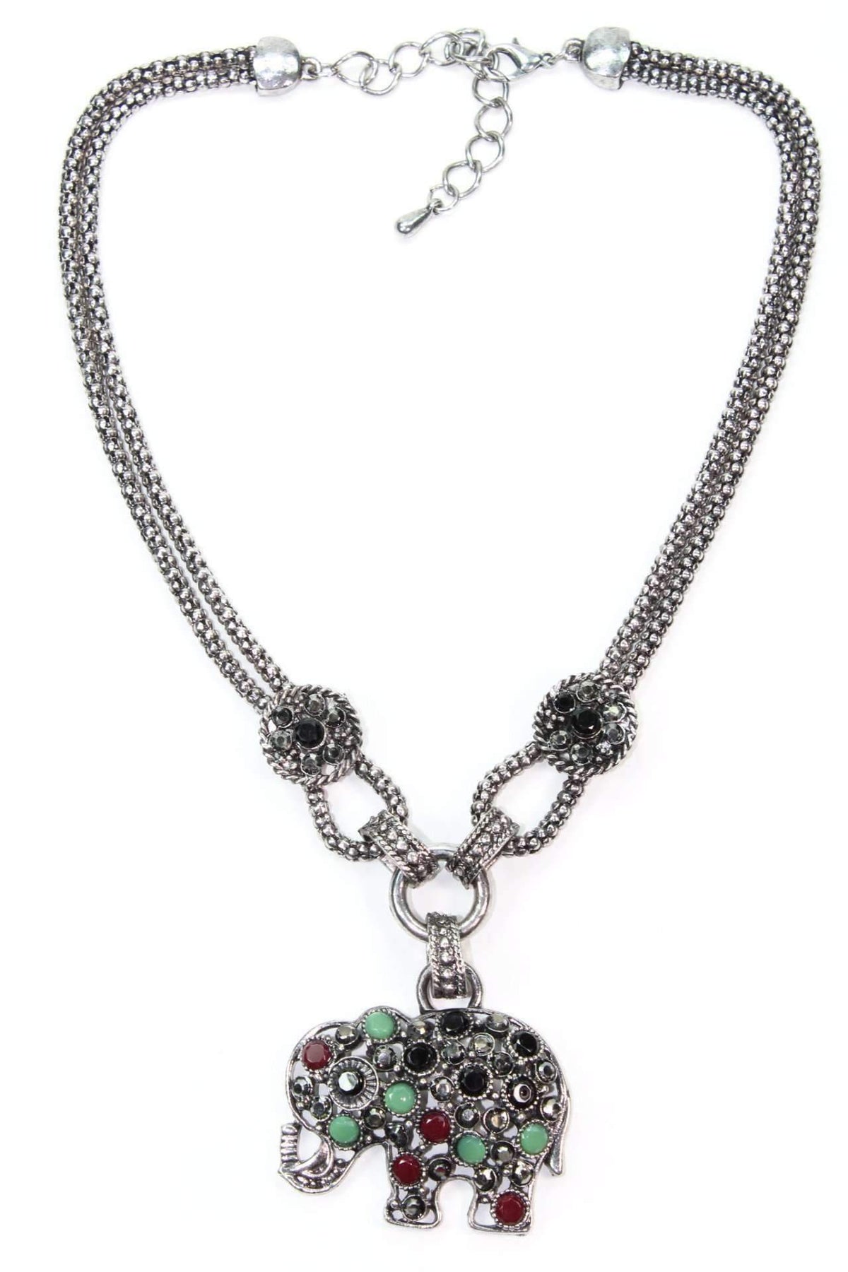 Elephant Pendant Necklace Silver Gemstone Boho Charm — texture