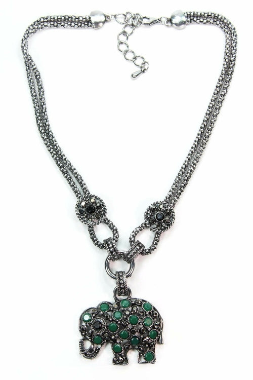 Elephant Pendant Necklace Silver Gemstone Boho Charm — red