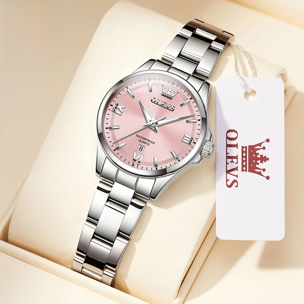 Women's 30mm Roman Numeral Quartz Bracelet Watch — Silver Tone / Pink Dial