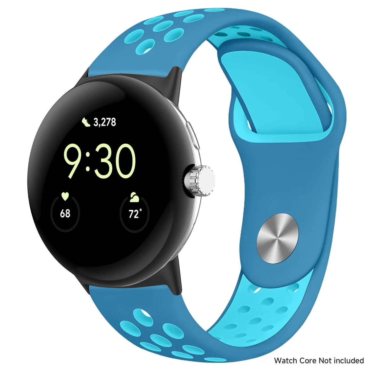 Blue and aqua perforated band with black connectors