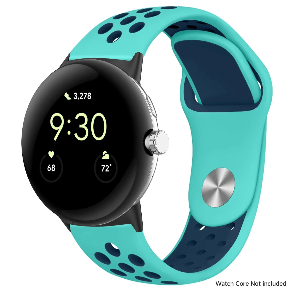 Round Stud Perforated Silicone Google Pixel Watch Band in Turquoise / Navy - Black