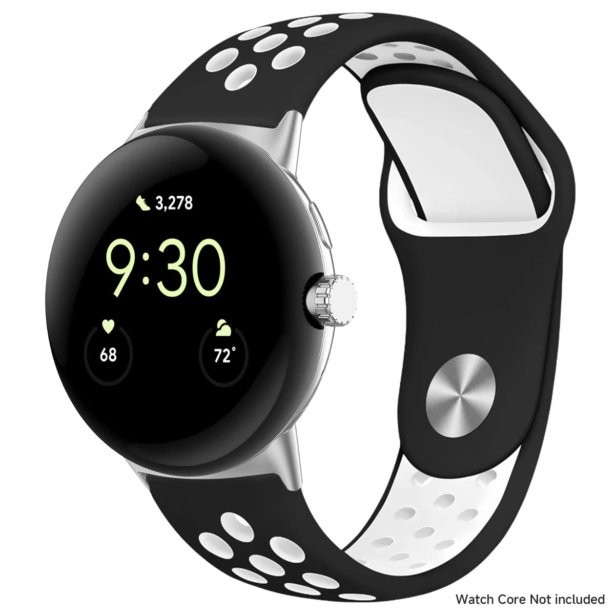 Round Stud Perforated Silicone Google Pixel Watch Band in Black / White - Silver
