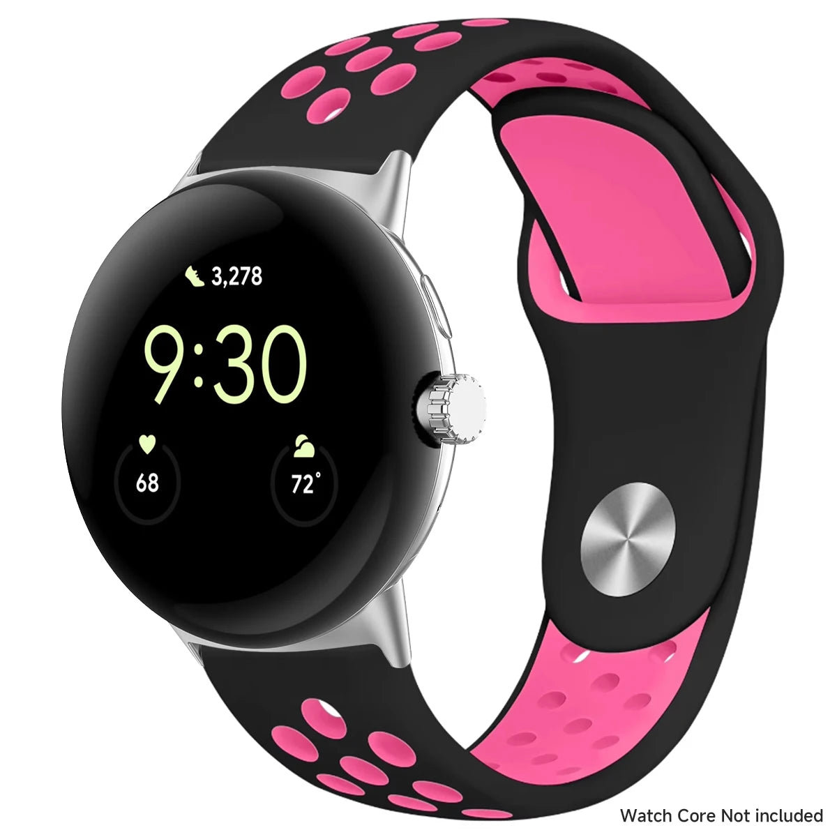 Black and hot pink perforated band with silver connectors