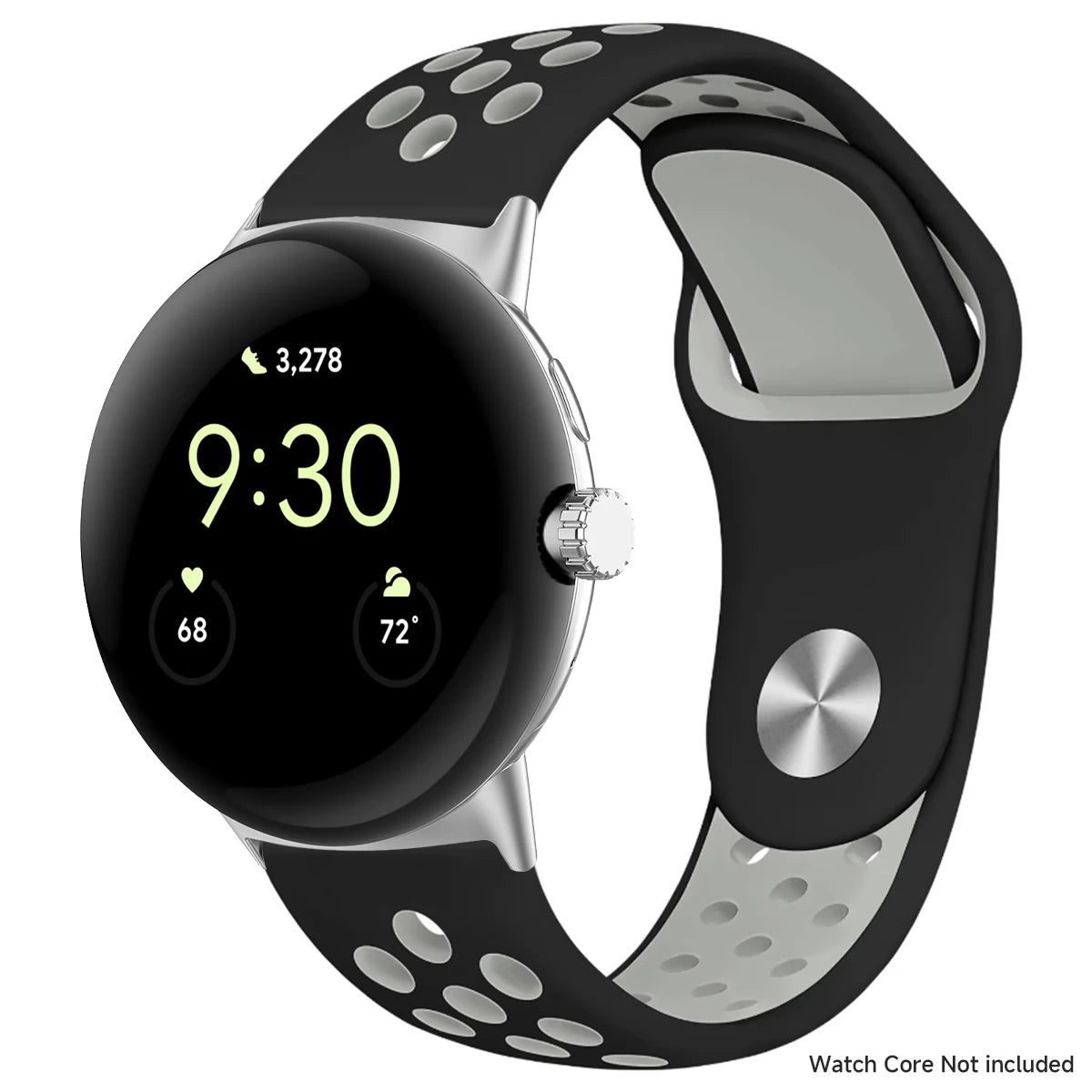 Black and gray perforated band with silver connectors