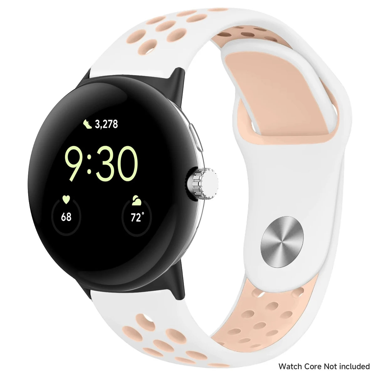 Round Stud Perforated Silicone Google Pixel Watch Band in White / Peach - Black