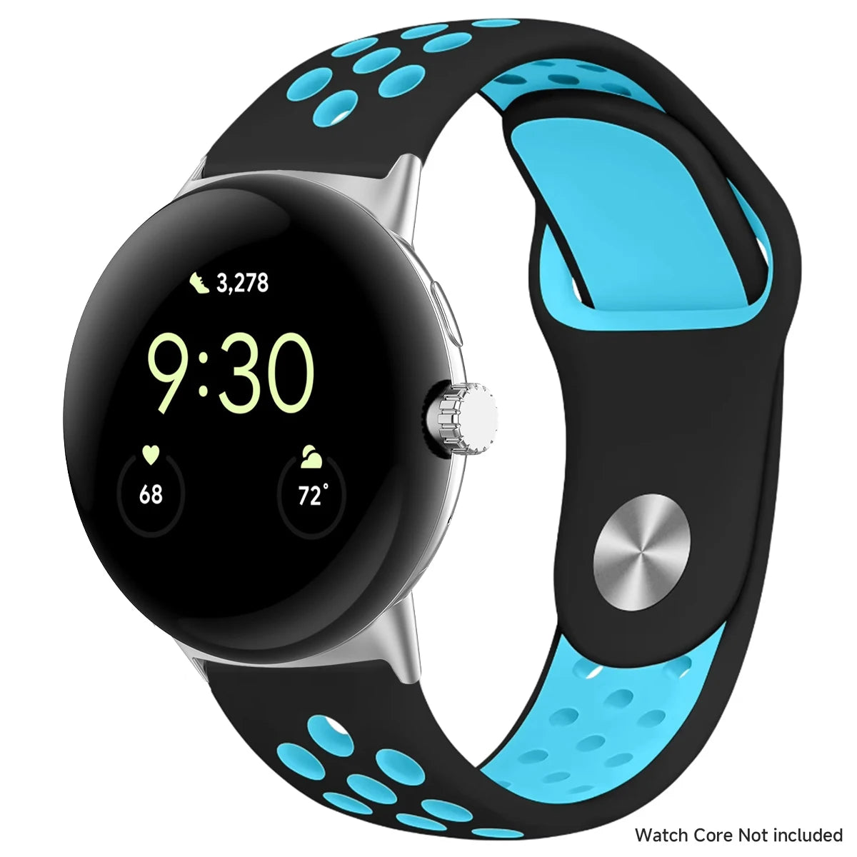 Black and sky blue perforated band with silver connectors