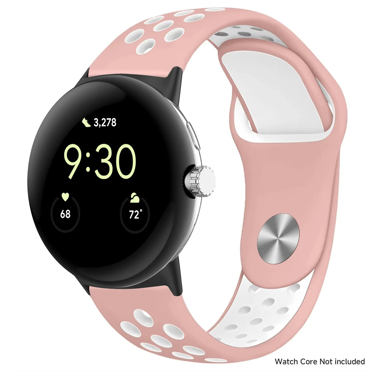 Round Stud Perforated Silicone Google Pixel Watch Band in Pink / White - Black