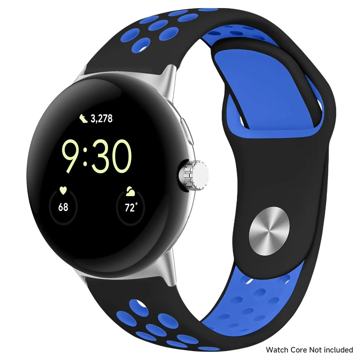 Black and royal blue perforated band with silver connectors