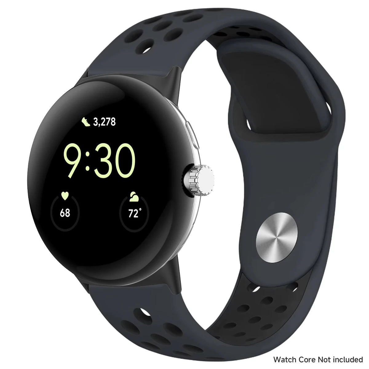 Round Stud Perforated Silicone Google Pixel Watch Band in Black - Black