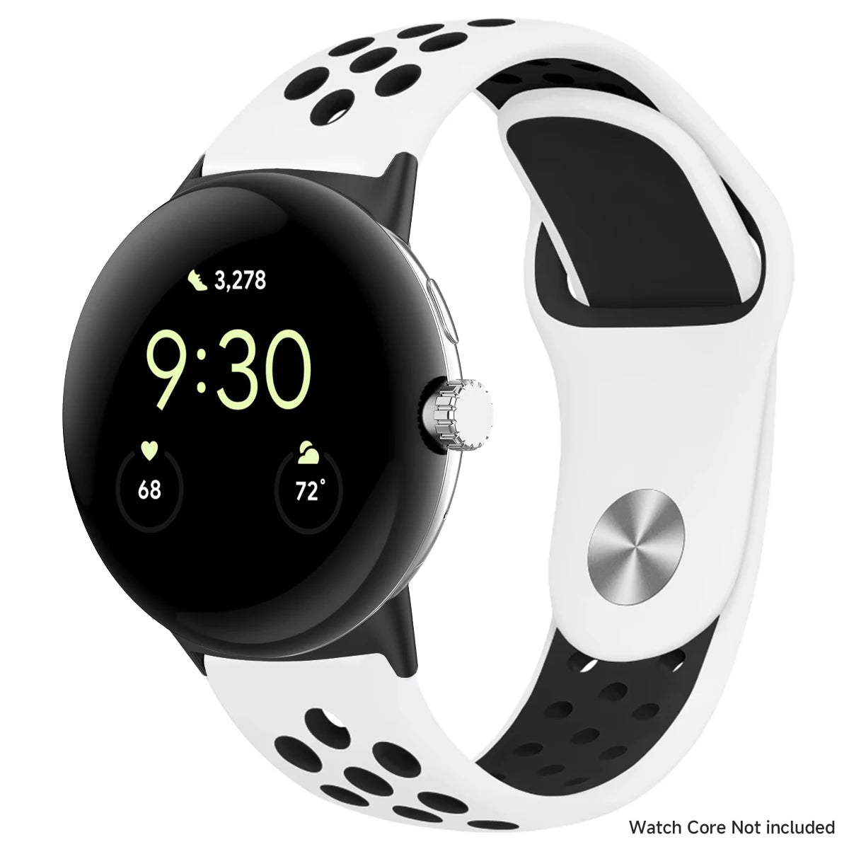 Round Stud Perforated Silicone Google Pixel Watch Band in White / Black - Black