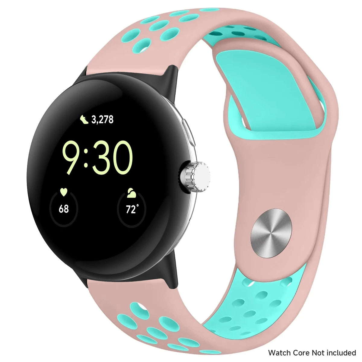 Round Stud Perforated Silicone Google Pixel Watch Band in Pink / Aqua - Black