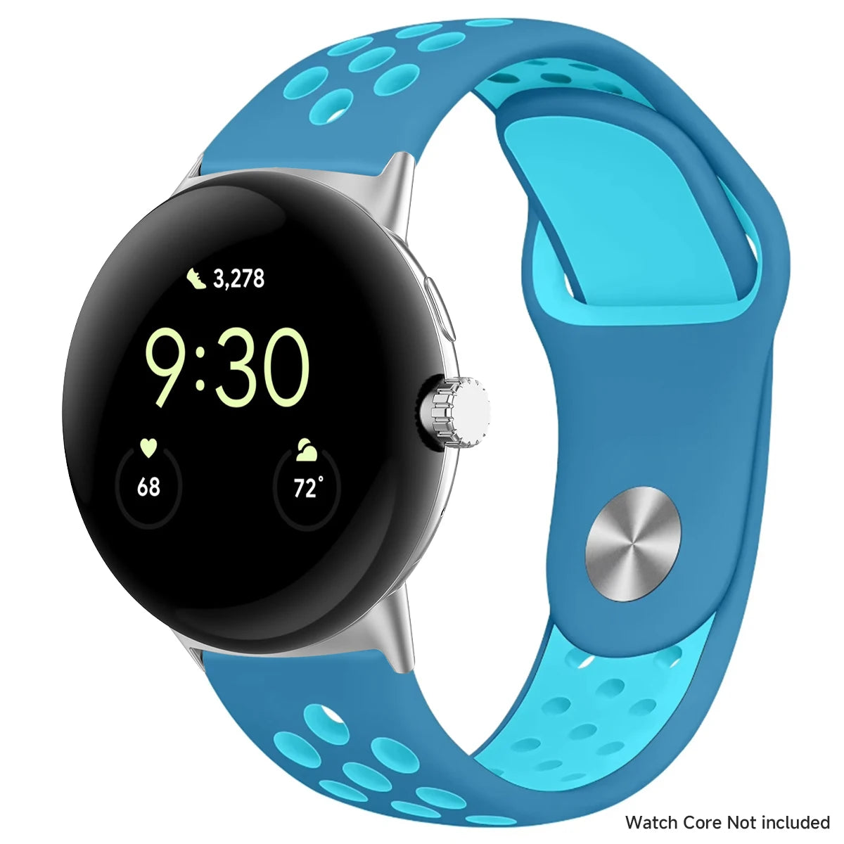 Blue and aqua perforated band with silver connectors