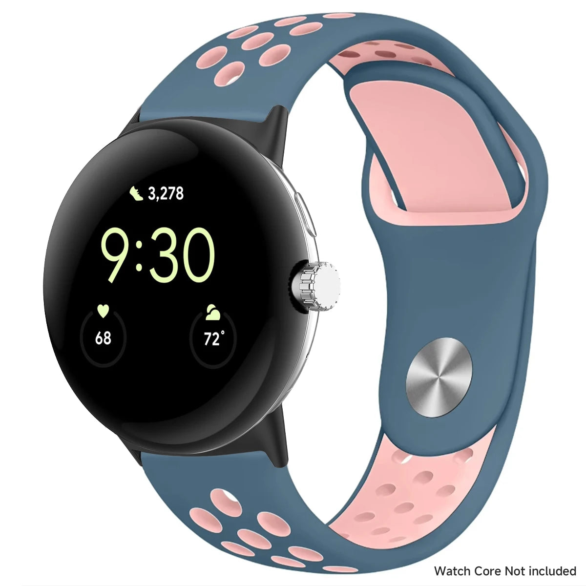 Slate blue and pink perforated band with black connectors