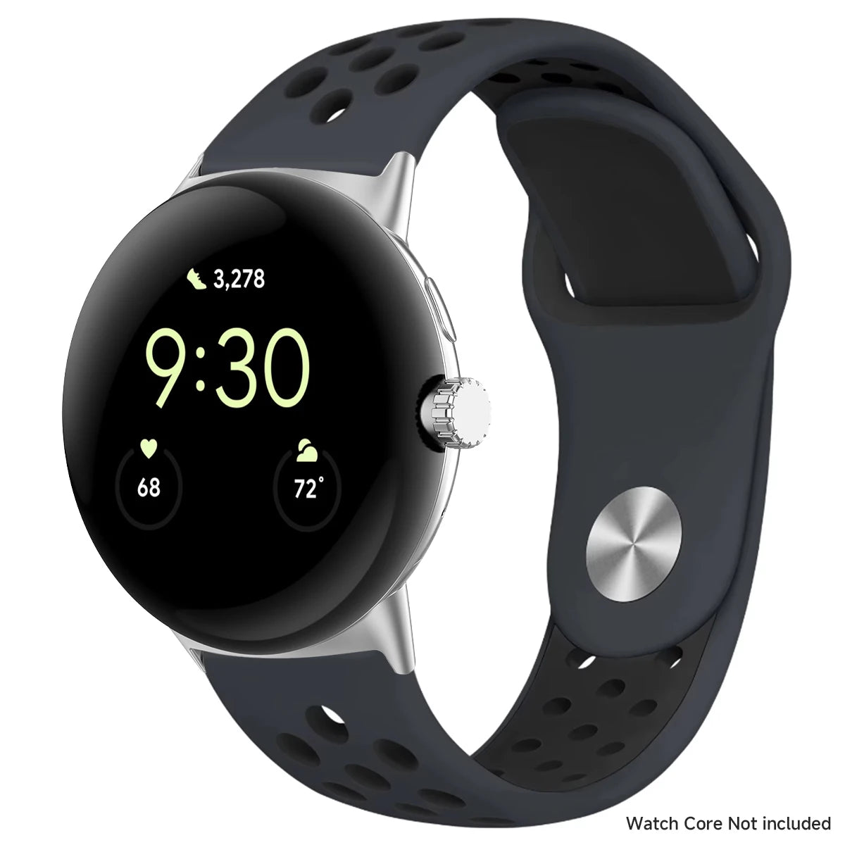 Round Stud Perforated Silicone Google Pixel Watch Band in Black - Silver