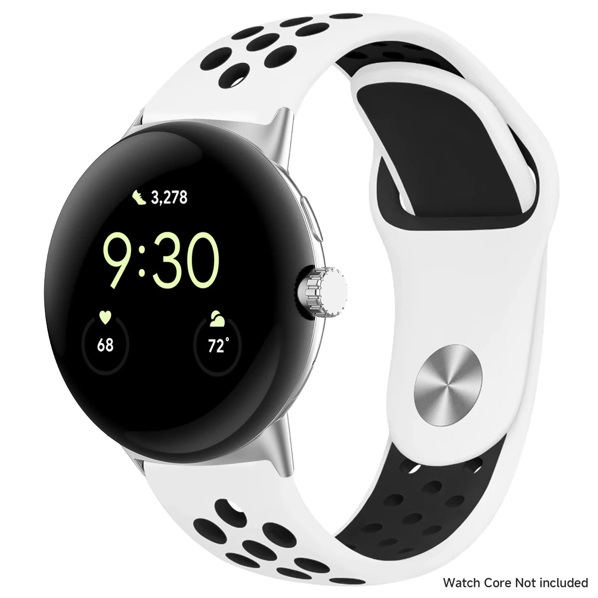 Round Stud Perforated Silicone Google Pixel Watch Band in White / Black - Silver