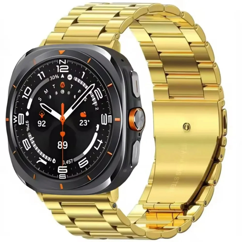 Three-Row Steel Band with Color Center in Gold for Samsung Galaxy Watch8, Watch8 Classic and Watch9