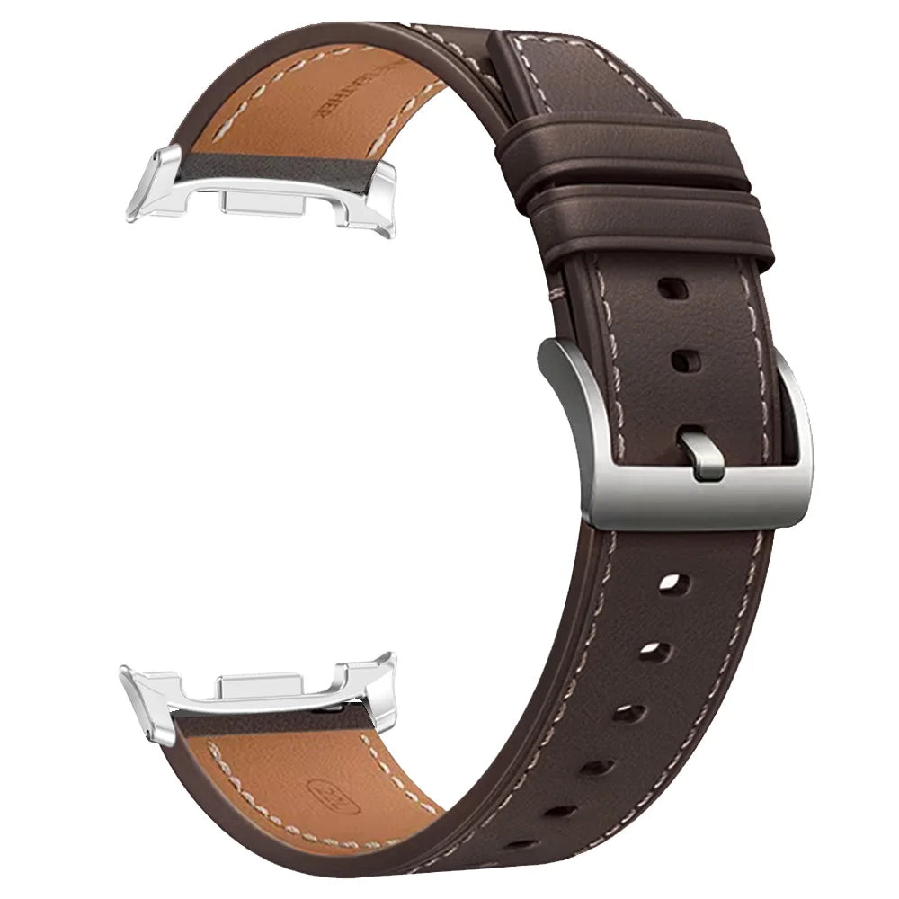 Smooth Stitched Leather Band in Dark Brown / Silver Connectors for Samsung Galaxy Watch8, Watch8 Classic and Watch9