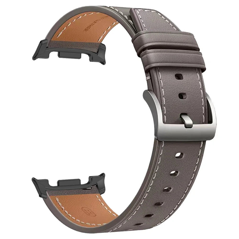 Smooth Stitched Leather Band in Gray / Black Connectors for Samsung Galaxy Watch8, Watch8 Classic and Watch9