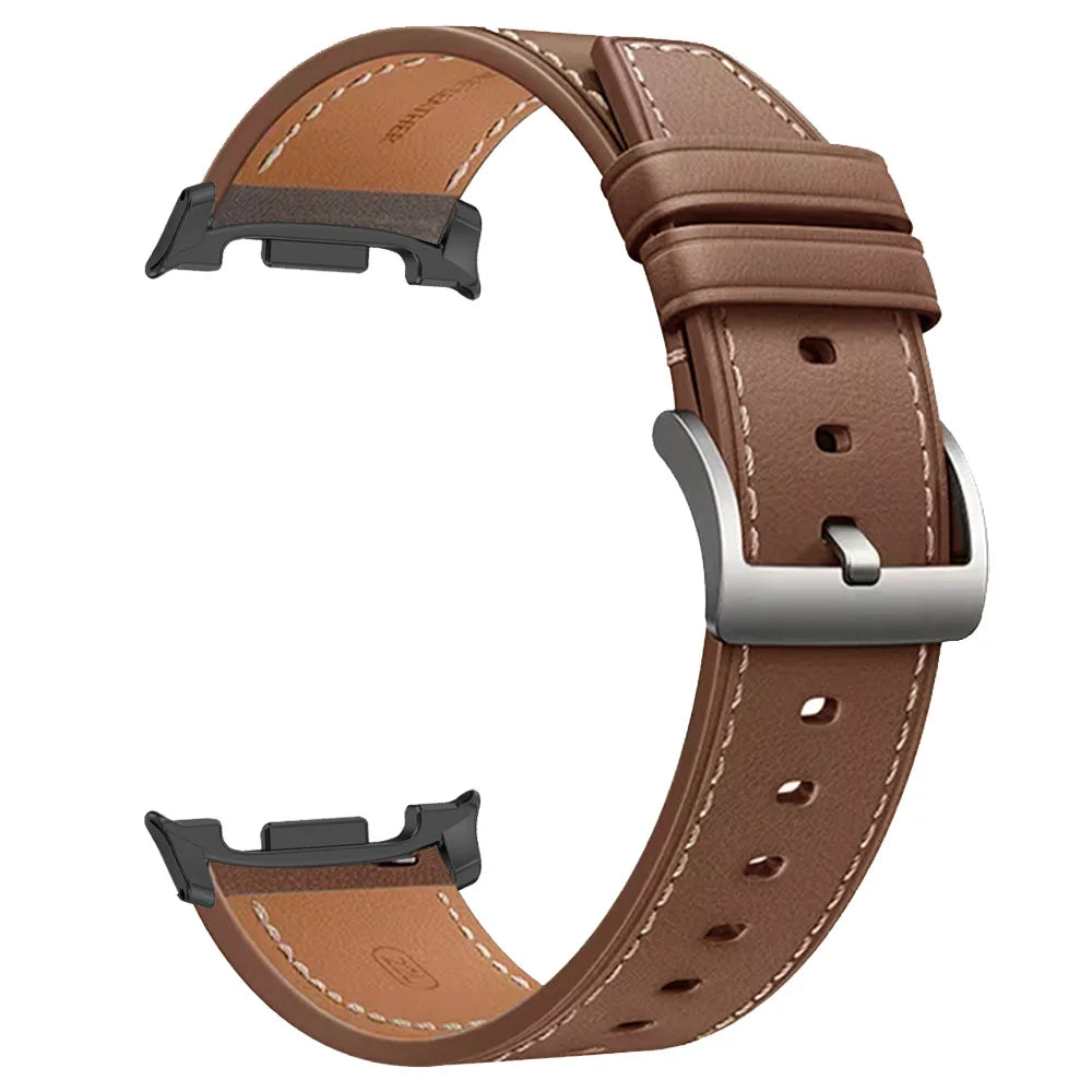 Smooth Stitched Leather Band in Brown / Black Connectors for Samsung Galaxy Watch8, Watch8 Classic and Watch9