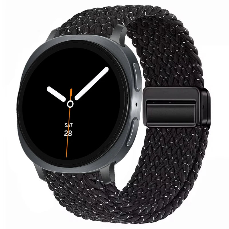 Braided Nylon Clasp Band in Black and White Speckled / Black Clasp for Samsung Galaxy Watch8, Watch8 Classic and Watch9