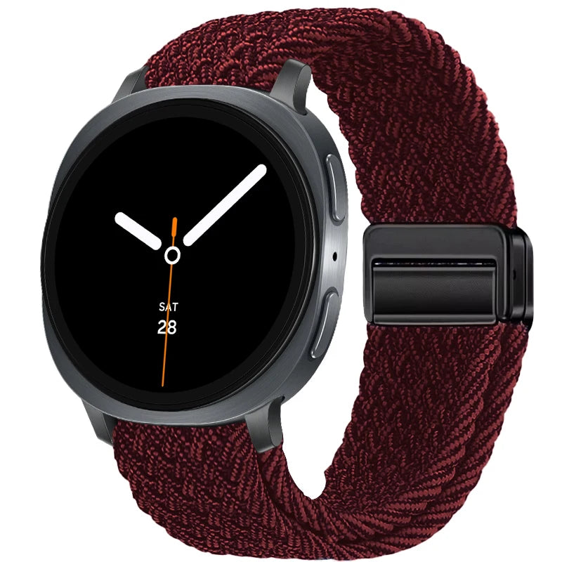 Braided Nylon Clasp Band in Burgundy Marled / Black Clasp for Samsung Galaxy Watch8, Watch8 Classic and Watch9