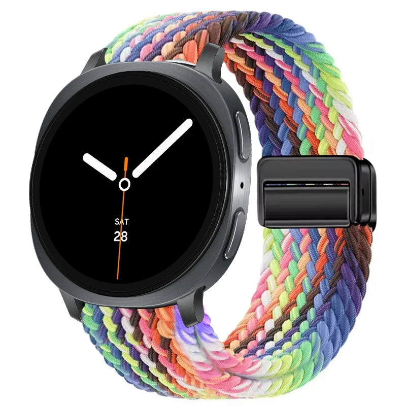 Braided Nylon Clasp Band in Pastel Rainbow / Black Clasp for Samsung Galaxy Watch8, Watch8 Classic and Watch9