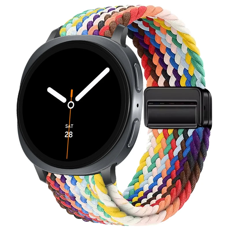Braided Nylon Clasp Band in Rainbow Diagonal / Black Clasp for Samsung Galaxy Watch8, Watch8 Classic and Watch9