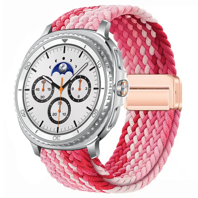 Braided Nylon Clasp Band in Strawberry Ombré / Rose Gold Clasp for Samsung Galaxy Watch8, Watch8 Classic and Watch9