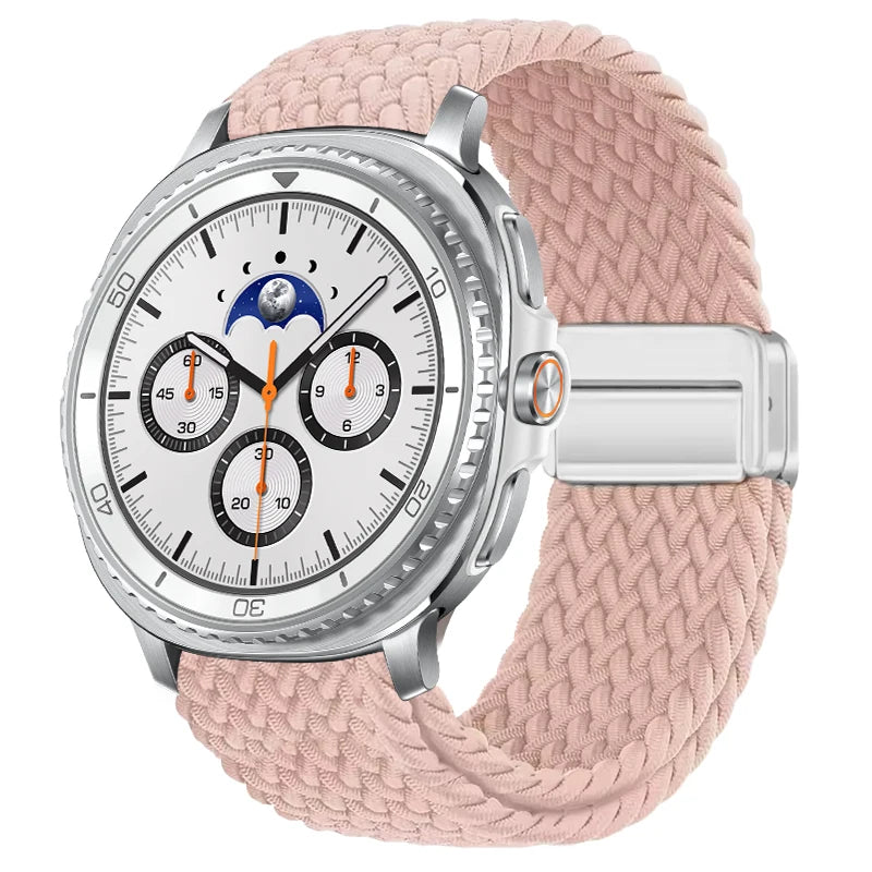 Braided Nylon Clasp Band in Pink / Silver Clasp for Samsung Galaxy Watch8, Watch8 Classic and Watch9