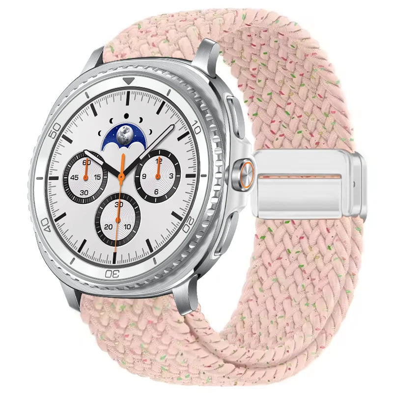 Braided Nylon Clasp Band in Pink Speckled / Silver Clasp for Samsung Galaxy Watch8, Watch8 Classic and Watch9