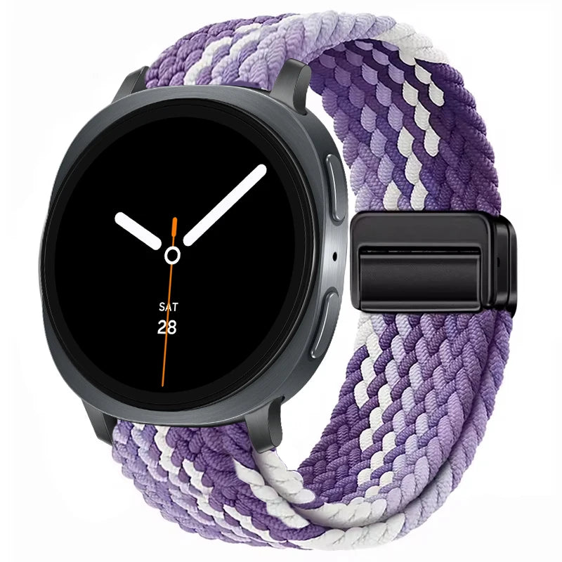 Braided Nylon Clasp Band in Purple Diagonal / Black Clasp for Samsung Galaxy Watch8, Watch8 Classic and Watch9