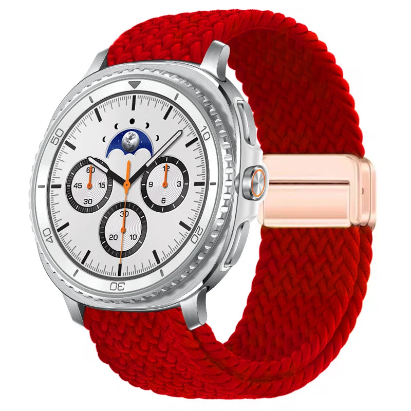 Braided Nylon Clasp Band in Red / Rose Gold Clasp for Samsung Galaxy Watch8, Watch8 Classic and Watch9